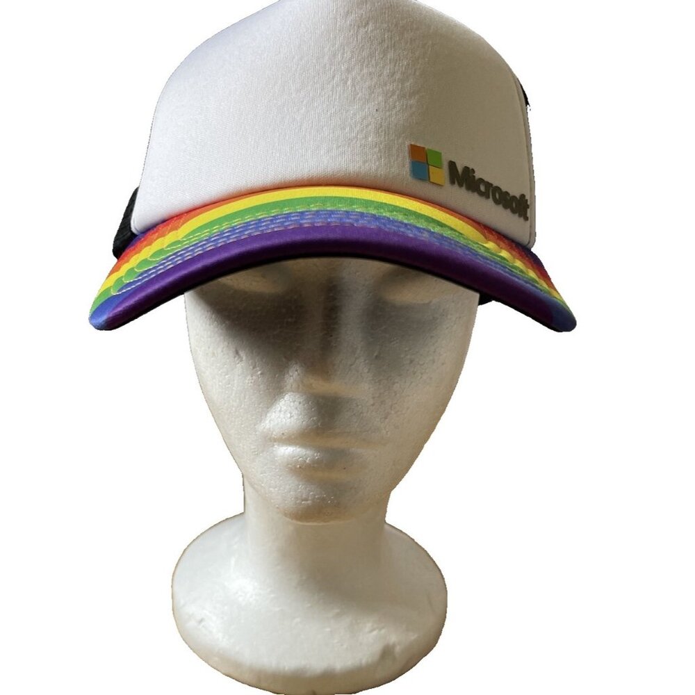 VTG Microsoft‎ Trucker Hat Rainbow SnapBack Windows Computer Retro Cap Nerd Y2K